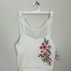 HOLLISTER Floral Embroidered White Crochet Top